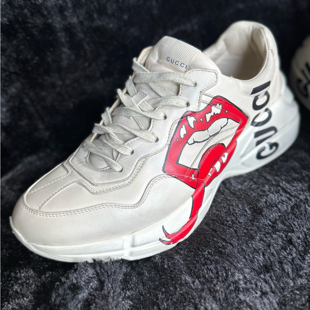 Gucci Men Leather Rython Dirty mouth Sneakers Ivory Size 10.5 US. 552089 - Picture 3 of 13